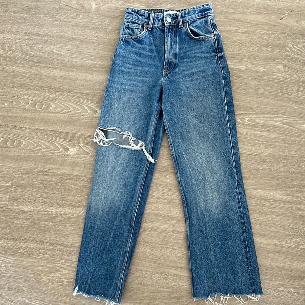 Zara Blue Straight Leg High-Waisted Jeans